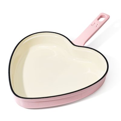 Beautiful 10” Enameled Cast Iron Heart Skillet, Pink Champagne by Drew Barrymore - Image 10