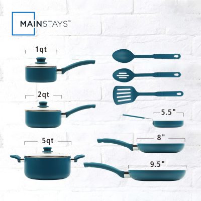 Mainstays 12 Piece Ceramic Nonstick Aluminum Cookware Set, Blue - Image 2