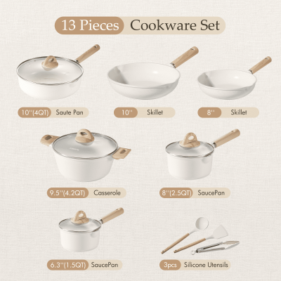 Carote Nonstick Pots and Pans Set,13pcs Induction Kitchen Cookware Sets White Granite - Image 4