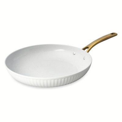 Thyme & Table Signature Ribbed 12" Fry Pan Non-Stick- White & Gold