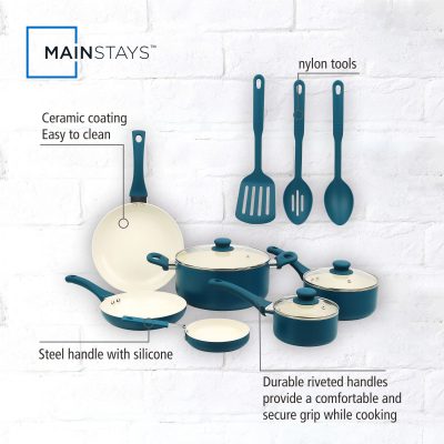 Mainstays 12 Piece Ceramic Nonstick Aluminum Cookware Set, Blue - Image 3