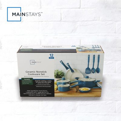 Mainstays 12 Piece Ceramic Nonstick Aluminum Cookware Set, Blue - Image 8