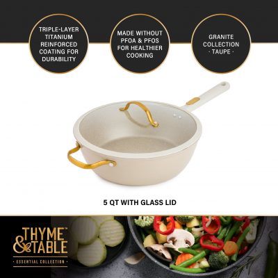 Thyme & Table Granite Collection 5QT Sauté Pan Non-Stick - Taupe & Gold - Image 4