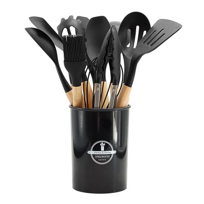 Vsgery 12-Piece Non-Stick Cookware Set with Wooden Handle Storage Bucket for Kitchen Organization - Image 2