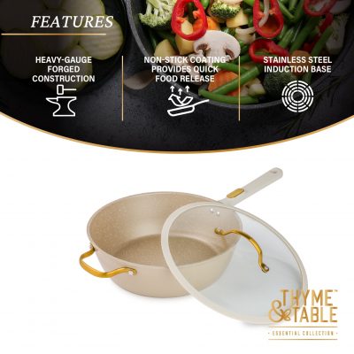 Thyme & Table Granite Collection 5QT Sauté Pan Non-Stick - Taupe & Gold - Image 5